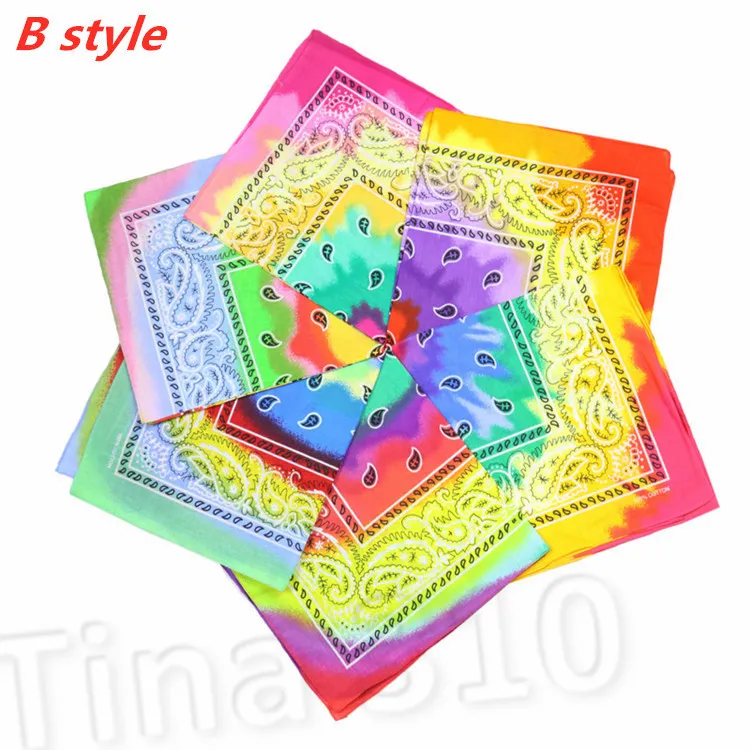 hot 7 stili Tie dye Bandana doppio colore gradiente quadrato hip-hop velo stampato colorato Head Scarf 55 * 55cm Favore di partito T2I51130-1