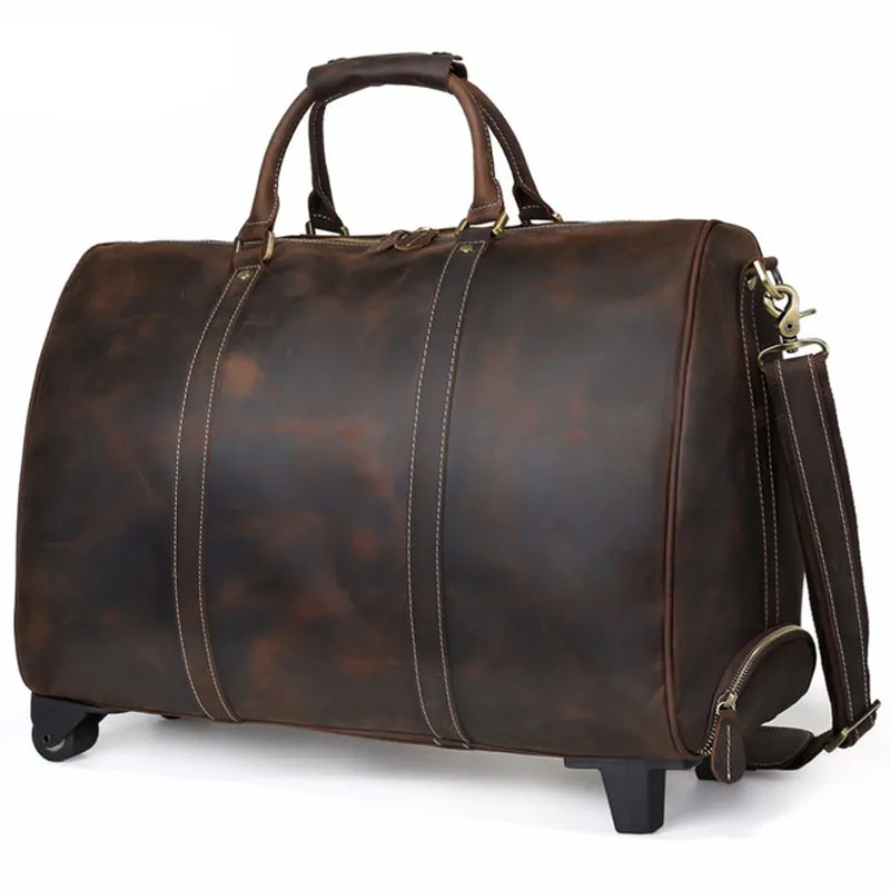 Mens leather duffle bag with wheels outlet
