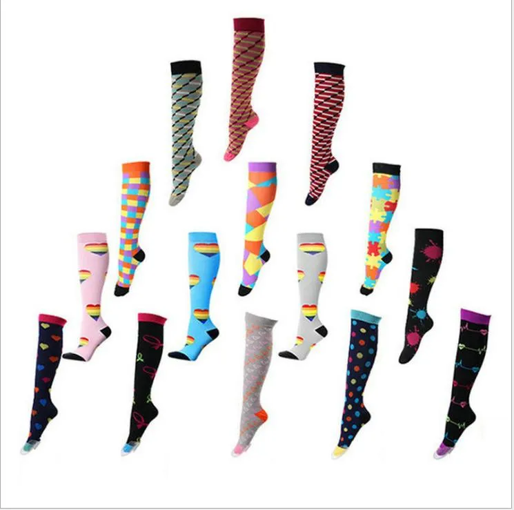 Chaussettes de Compression multicolores pour femmes et hommes, bas de mollet élastiques pour course à pied, équitation