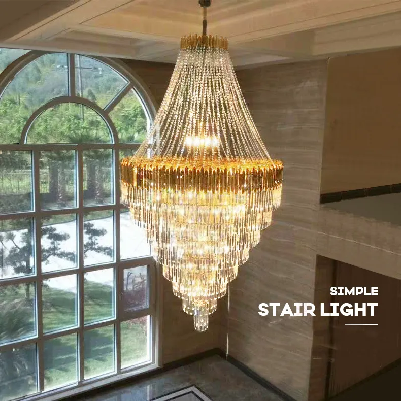 Modern Crystal Chandelier LED Light American K9 Crystal Chandeliers Lights Fixture Hotel Big Project Stairway Pendant Lamp Home Indoor Lighting