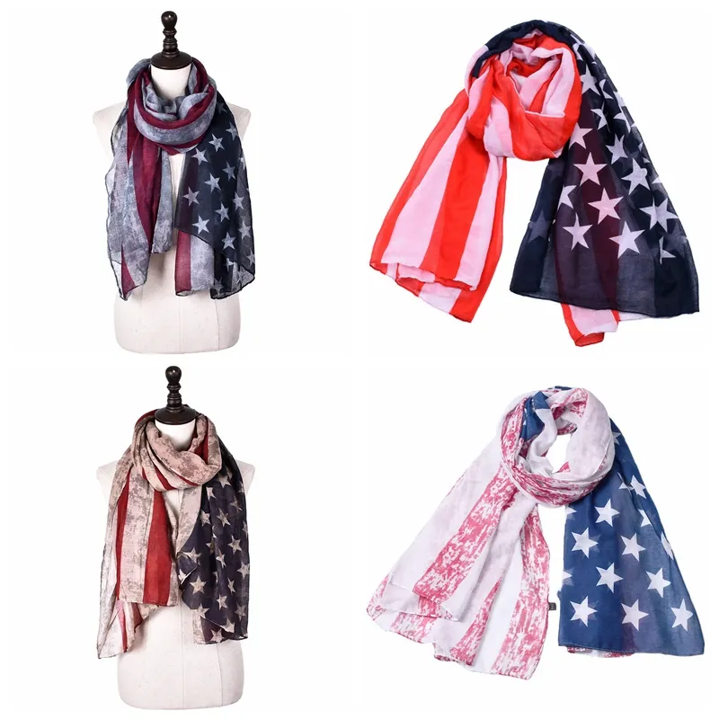 Amerikaanse vlag katoen linnen sjaal patriottische Amerikaanse Amerikaanse gestreepte vlag sjaal pashmina sterren print sjaal wrap 180cm * 90cm groothandel 4 stijlen