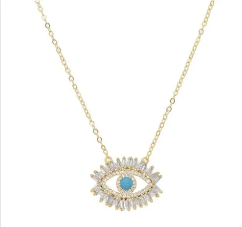 8k gold plated Turkish evil eye necklace lucky girl gift Baguette cubic zirconia turquoise geomstone top quality evil eye jewelry GD117