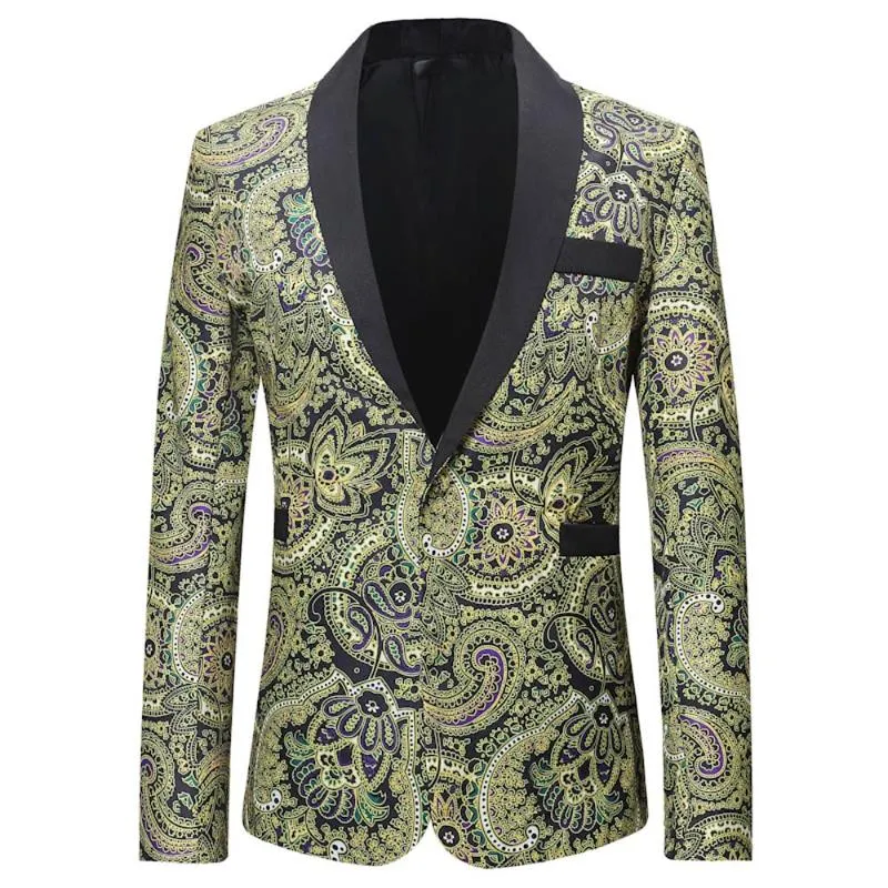 Hommes Imprimer Blazer Rétro Jacquard Motif Affaires Affaires De Mariage Étape À Manches Longues Costume Vestes Haute Qualité Slim Fit Blazers