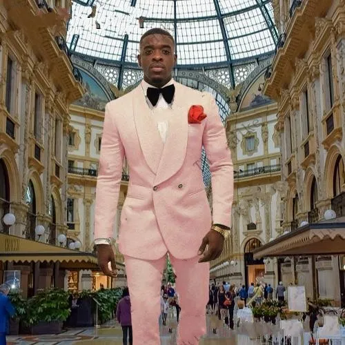Pink Men Wedding Tuxedos Embossing Groom Tuxedos Excellent Men Blazer 2 Piece Suit Prom/Dinner Jacket Custom Made(Jacket+Pants+Tie) 1601