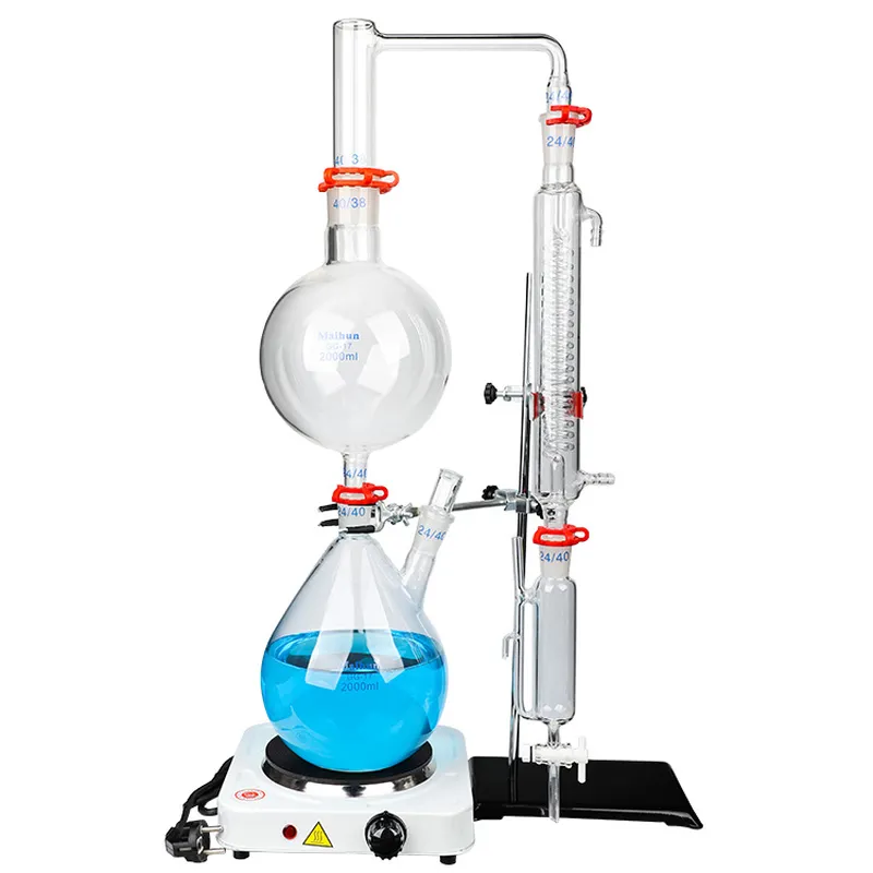 Hoge kwaliteit Essential Oil Distillatie Apparatuur Distilled Water Purifier Glaswerk Kit met Condensor Fles 220V / 110V
