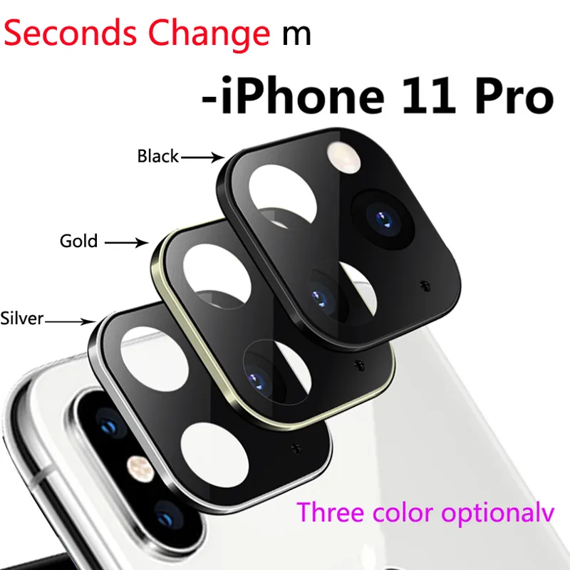 Protezione in vetro temperato Cambio secondi per iPhone 11 Pro Max Copriobiettivo per fotocamera per iPhone X XS MAX Custodia in lega di titanio Cover posteriore per fotocamera