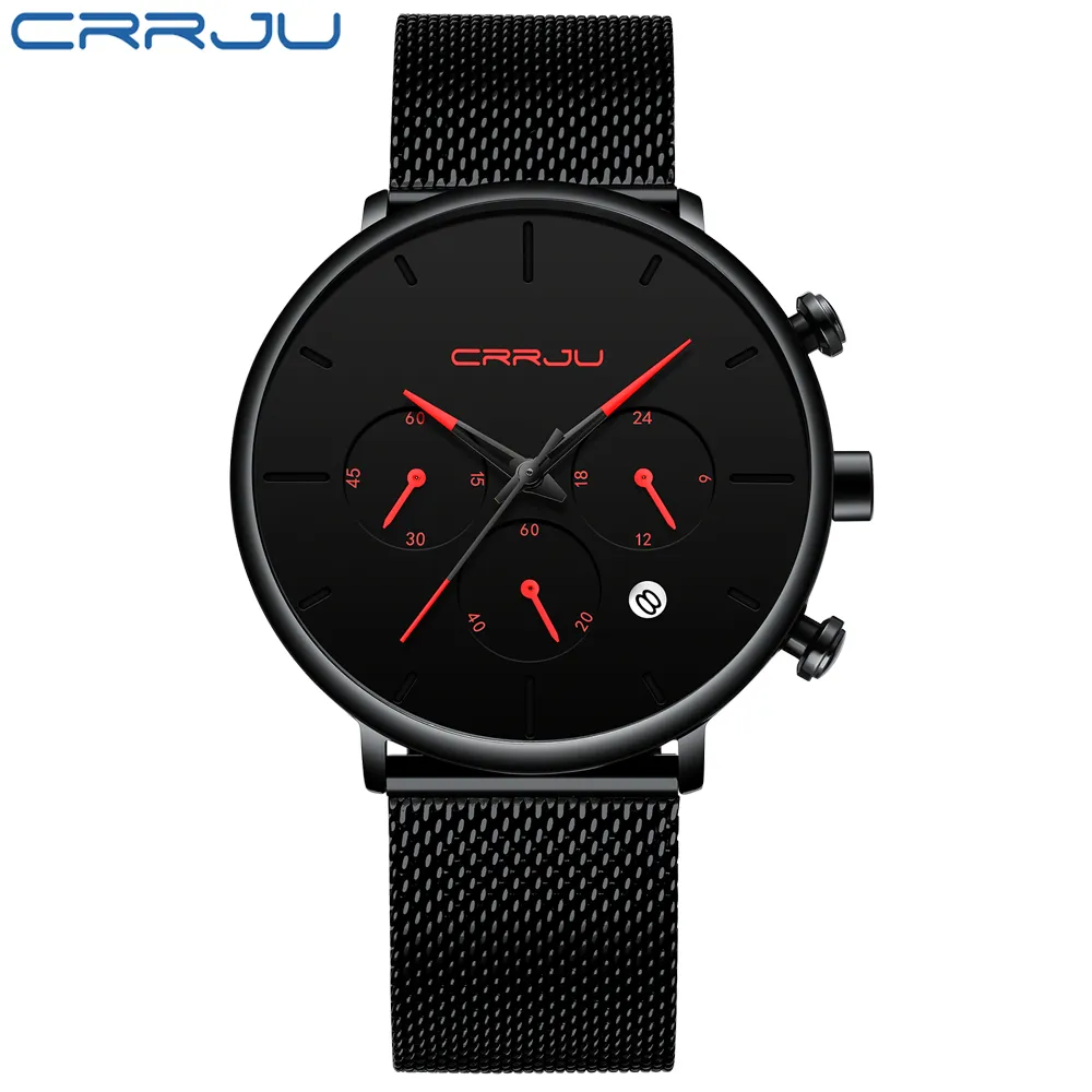 Relogio Maschulino Crrju Mens Business Dress Watches Luxury Disual Dressing Sport Watch Watch Men 3-Sub Dial Quartz Slim Mesh Watch2658