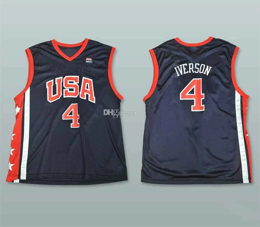 2004 Олимпийская команда Dream США USA ALLEN IVERSON # 4 Ретро Баскетбол Джерси Mens Shist Custom Любое имя Имя