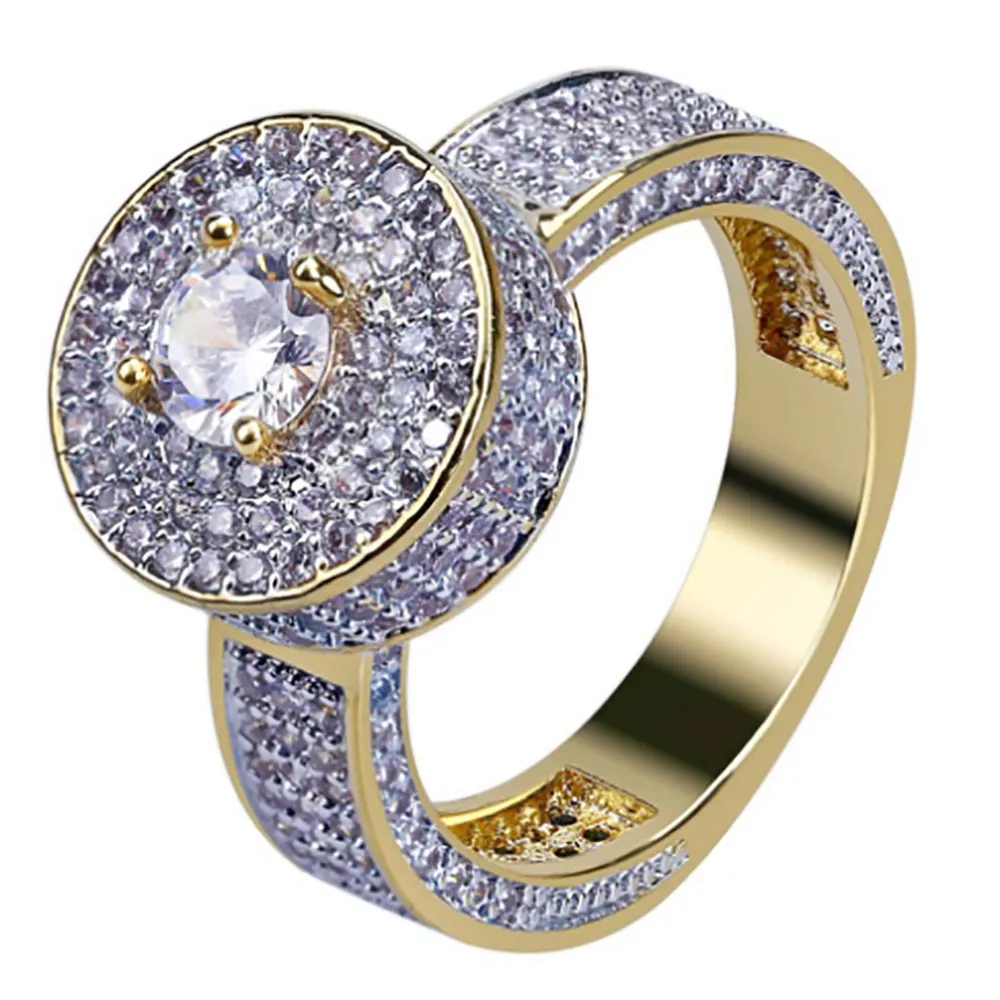 Custom Cluster Gold CZ Ring Micro Pave Cyrkonia Symulowane Diamenty Hip Hop Rinds Luxury Mens Gold Pierścienie