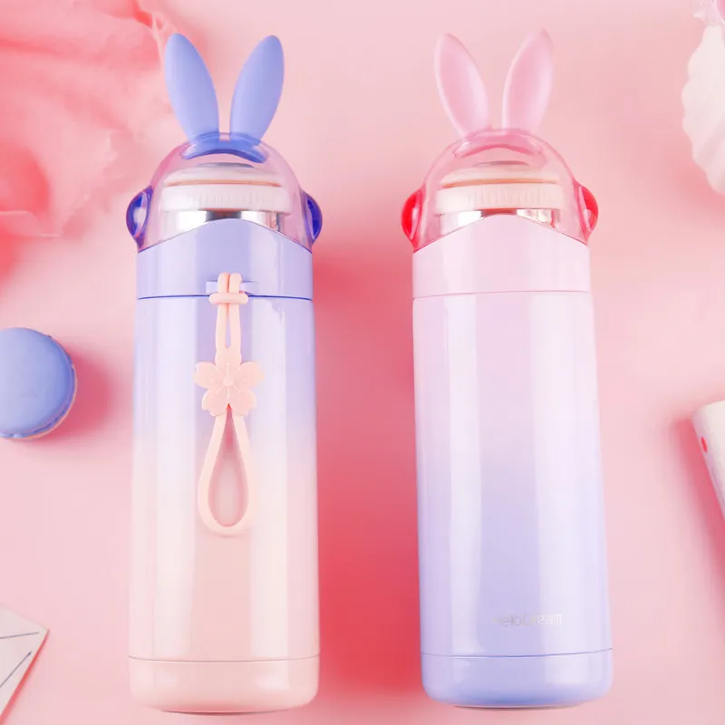 Stainless Steel Cute Water Bottles Rabbit Cap Sport Cute Water Bottles  Student Girl Insulated Vucuum Mug With Rope 350ml From Esw_house, $4.91