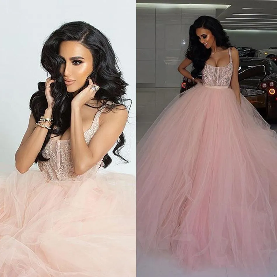 Robes de bal rose blush sangle encolure dégagée robe de soirée en dentelle robe de bal en tulle robes de soirée formelles