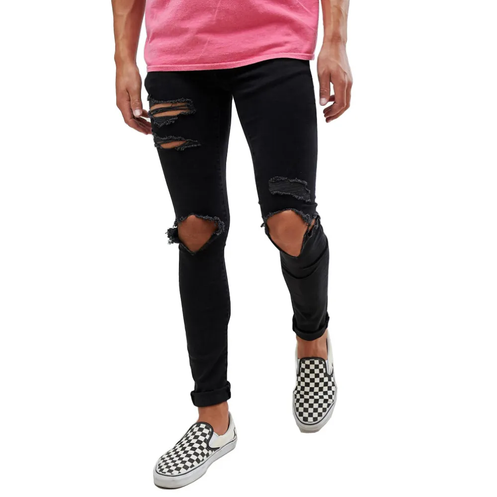 2019 Men Biker Jeans Hiphop Street Designer Destroyed Ripped Skinny Distressed Man Högkvalitativa Bekväma Byxor