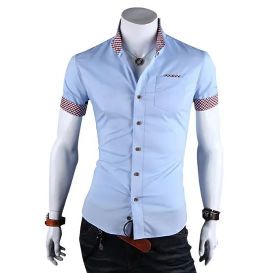 1 Uds 2019 novedad de verano moda s lida para hombre Camisa ajustada de manga corta de algod n pantal n corto casual manga vestido de negocios camisa