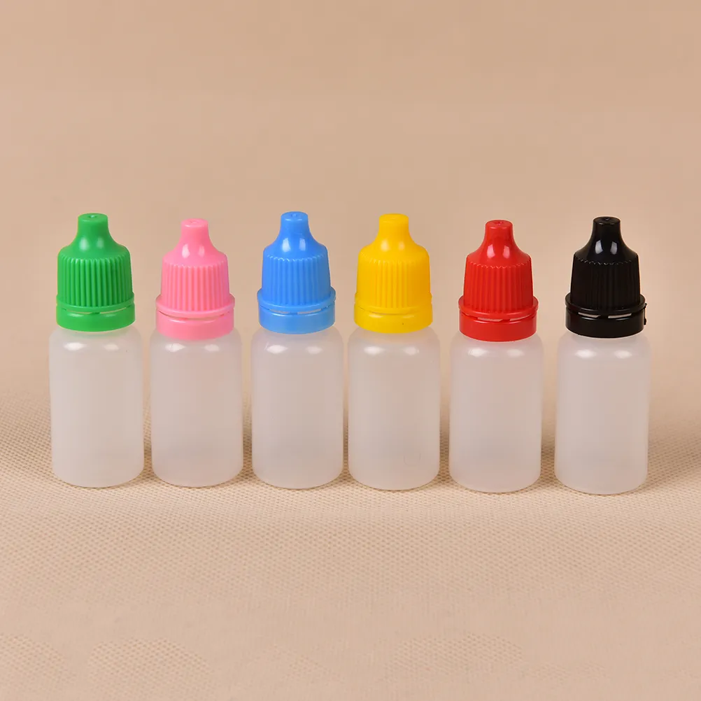 Bottiglie contagocce in PE economiche 3ml 5ml 10ml 15ml 20ml 30ml 50ml Flacone con ago con tappo a prova di bambino colorato Punta contagocce affilata Bottiglia di plastica eliquid