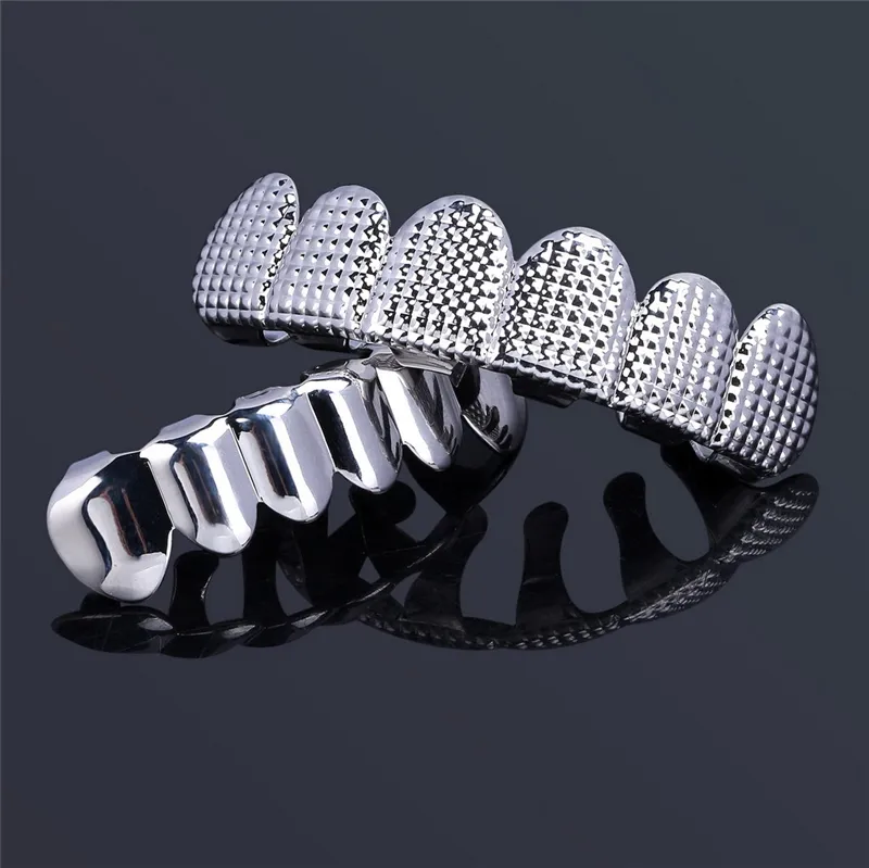 Neue 18K Real Gold Überzogene Punk Hip Hop Zähne Grillz Dental Mund Fang Grills Bis Unten Zahn Kappe Cosplay party Rapper Schmuck Geschenke4895663