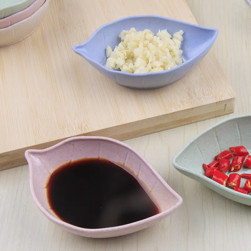 Petit plat en forme de feuille, Mini bol Sauce soja, vaisselle de fruits, plat plat profond en paille de blé, assiette à Sushi