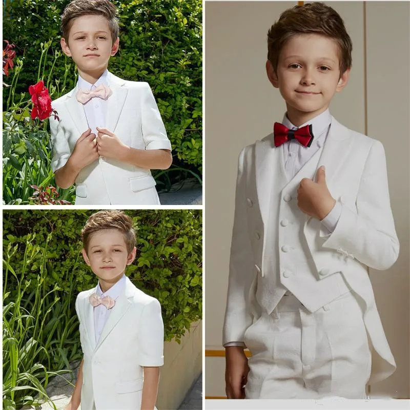 Vêtements de cérémonie d'été pour garçons, blanc, revers à pointe, manches courtes, coupe cintrée, Tuxedos de mariage pour enfants, costumes de pantalon de fête de bal (veste + pantalon)