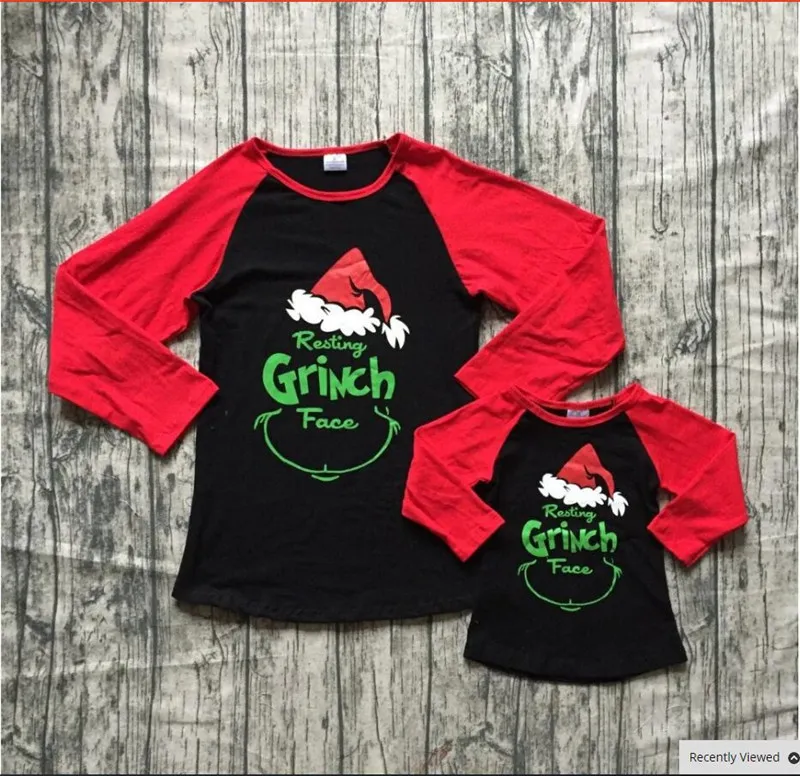 Vêtements assortis de Noël en famille 2019 Mère et fille T-shirt assorti à manches longues Lettre imprimée Tops Coton Styles longs Vêtements