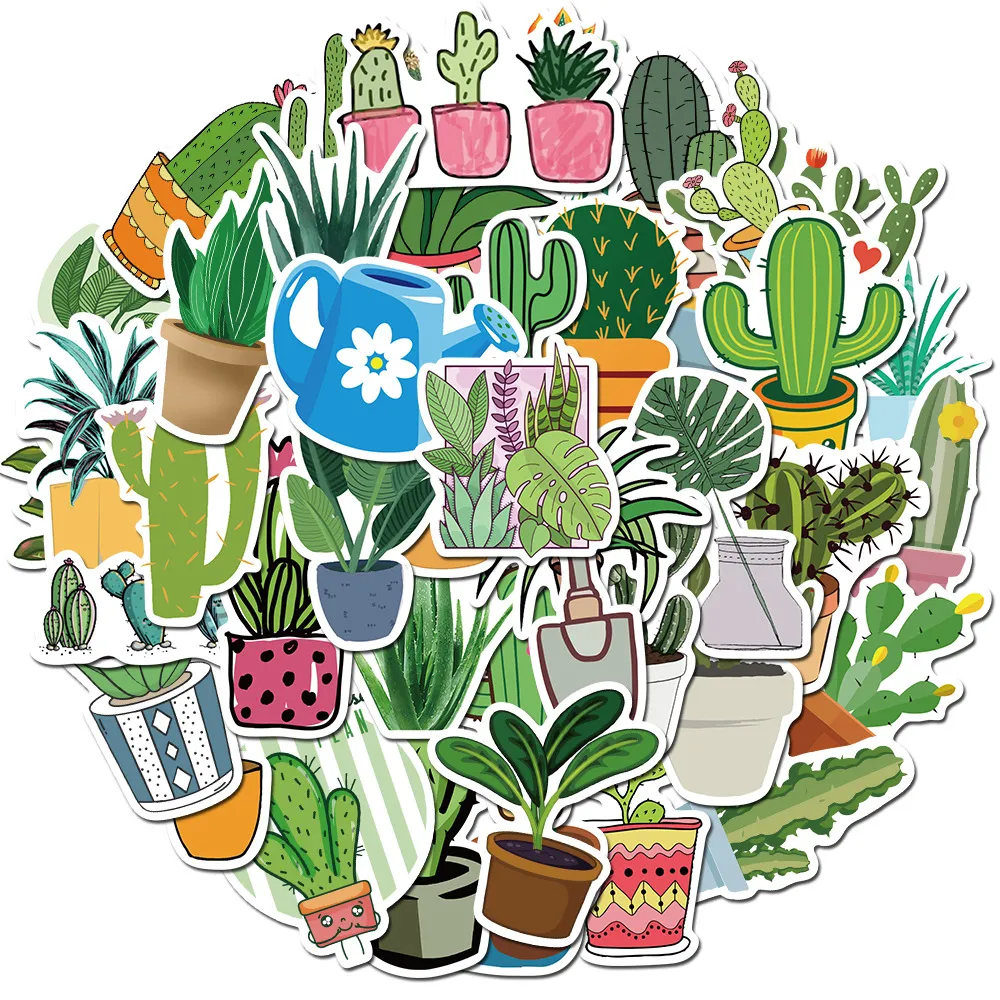 50 stks Gemengde Graffiti Stickers Cactus Groene Planten Voor Skateboard Auto Laptop Helm Pad Fiets Bike Motorfiets PS4 Notebook Gitaar PVC Koelkast Decal