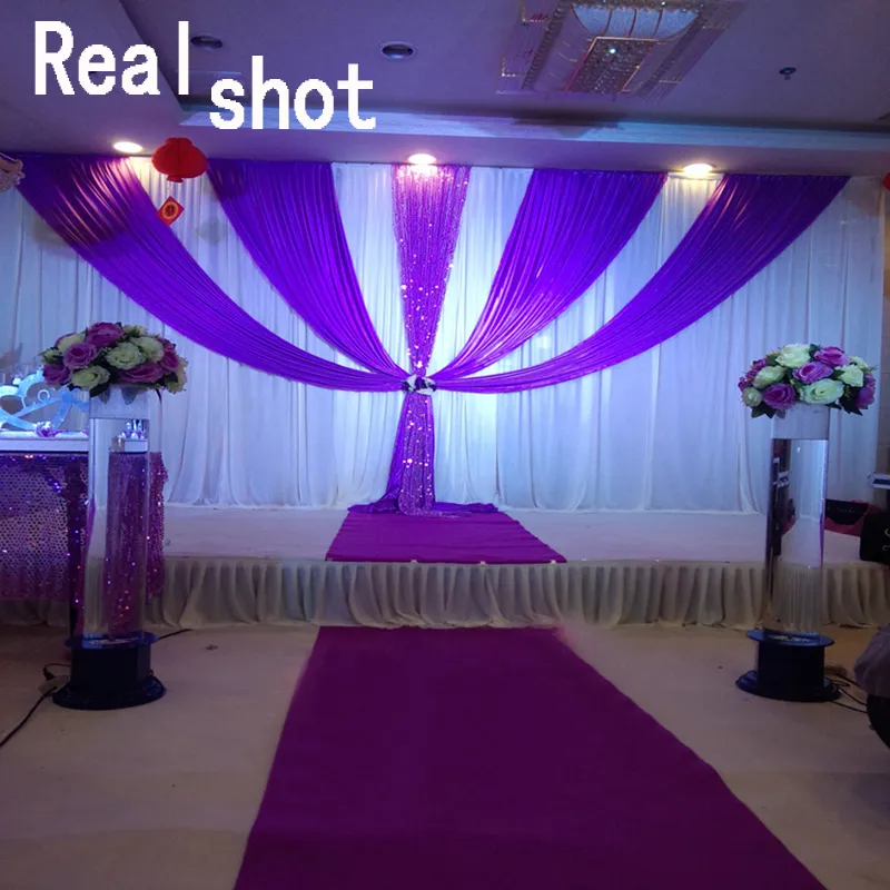 Draperie de fond de mariage blanche et violette de luxe 3x6m, avec rideau de fond de décoration de mariage Swag détachable, livraison gratuite