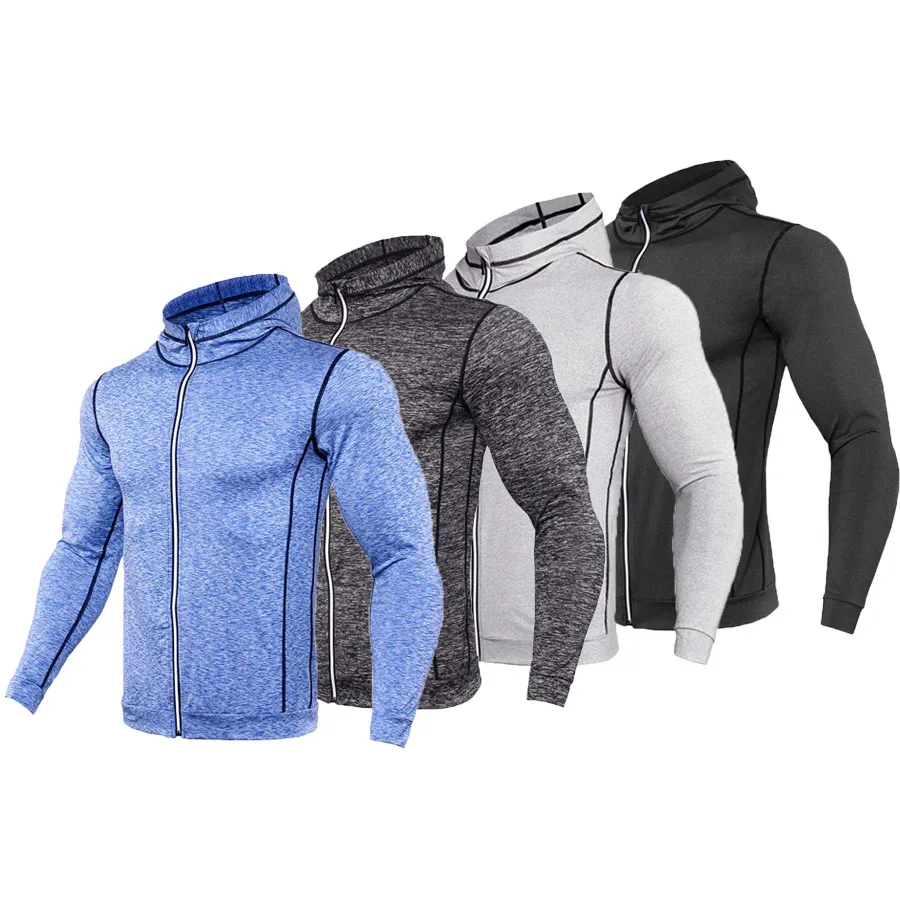 Koszula sportowa Kapturem Mężczyźni Z Długim Rękawem Zipper Bieganie T Shirt Mężczyźni Hoody Compression Siłownia Tshirt Fitness Top