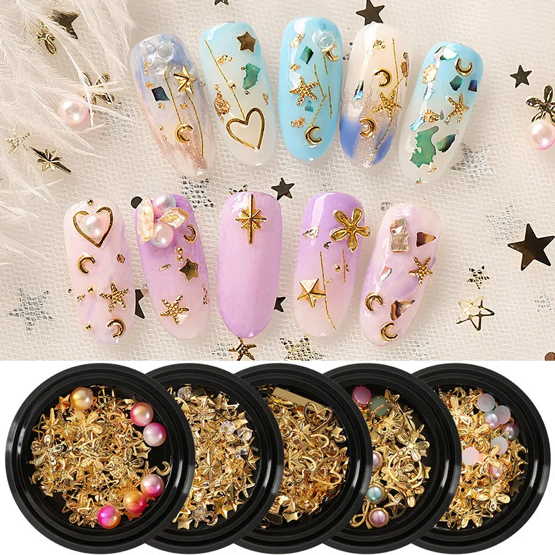 Tamax NA038 Karışık Stil Metal Nail Art Dekorasyon Inci Rhinestones Çiviler Kristal Taşlar Sticker Manikür Aksesuarları İpuçları Tırnak Araçları