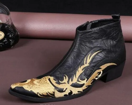 Dragon Totem Black Oxfords Business Brand Italian Ankle Boots Shoes Man High Street Dress Wedding Youth Leather