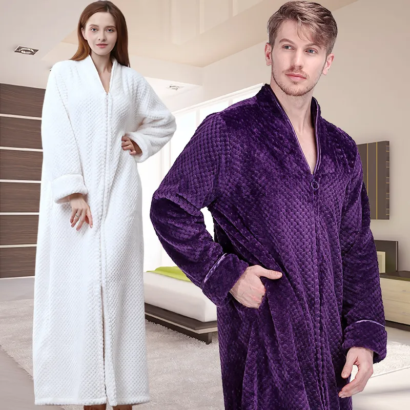 H hommes hiver thermique grande taille Extra longue grille épaisse flanelle peignoir hommes fermeture éclair chaud Robe de bain Robe de chambre hommes Robes