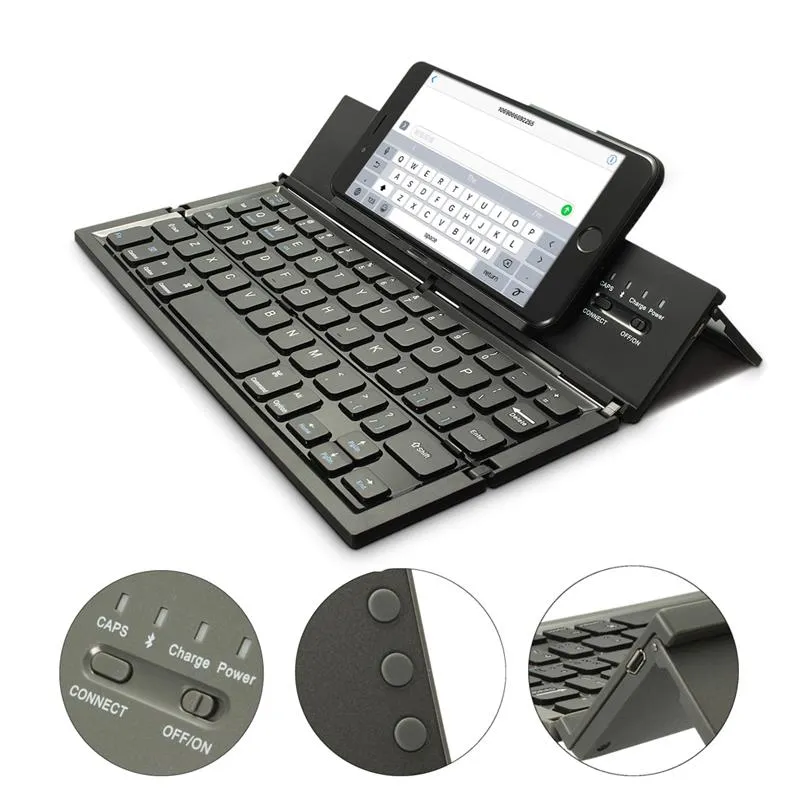 Bärbart trådlöst tangentbord Fällbart Bluetooth-tangentbord för tabell PC Laptop Mini Knappsats QWERTY-hållare för iOS för Android Windows