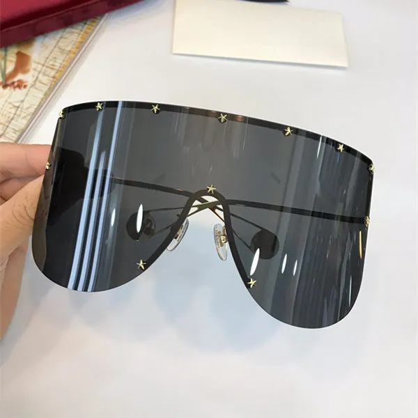 Besonders Designer Übertreibung Stil Sonnenbrille 0488 großen Platz Rahmenlose Trend Avantgarde High-End-Brille Anti-UV400 Brillen mit Etui