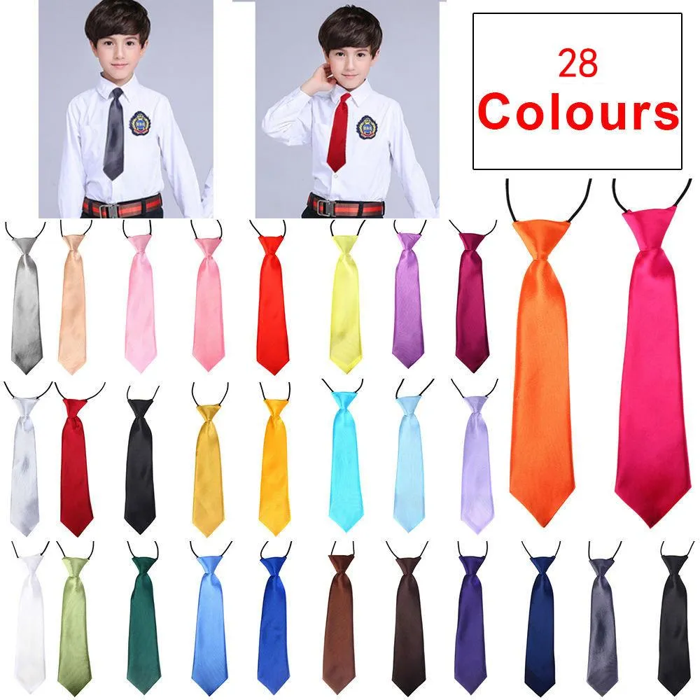 28 färger Baby Boy School Wedding Elastic Slips Neck Ties-Solid Plain Colors Barnskola Tie Pojke