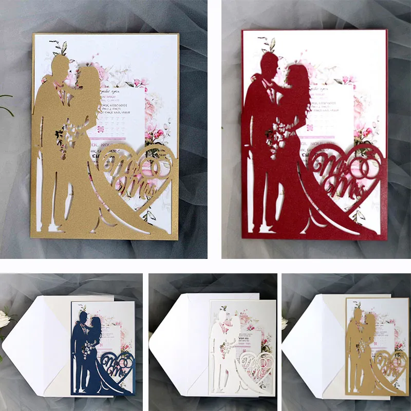 wedding Invitations Cards Bride bridegroom Laser cut Hollow out cover Greeting Cards For Engagement Party Valentine's day Favors Supplies