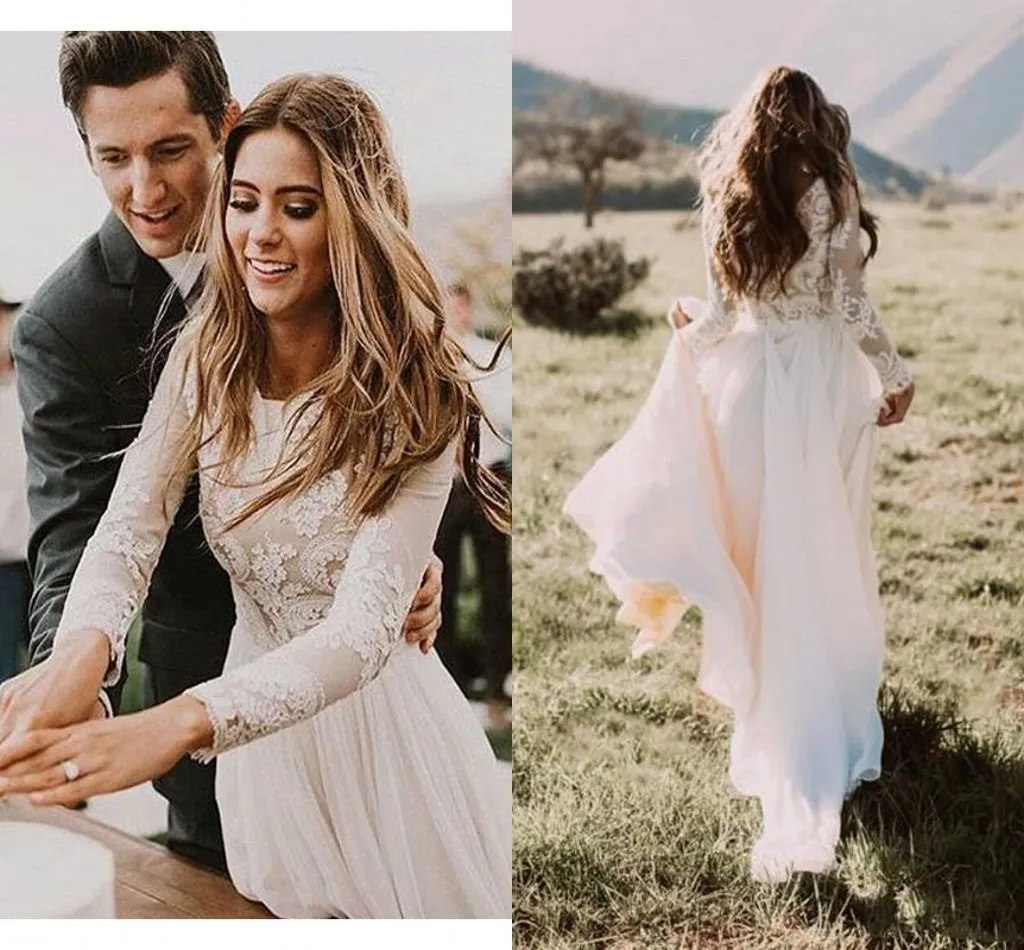 Boho Garden Wedding Bohemian Wedding Dress With Illusion Lace, Long  Sleeves, Empire Waist, Jewel Hollow Back, Zipper, And Ruched Details  Perfect For Reception, Beach, Or Wedding From Lovemydress, $97.51