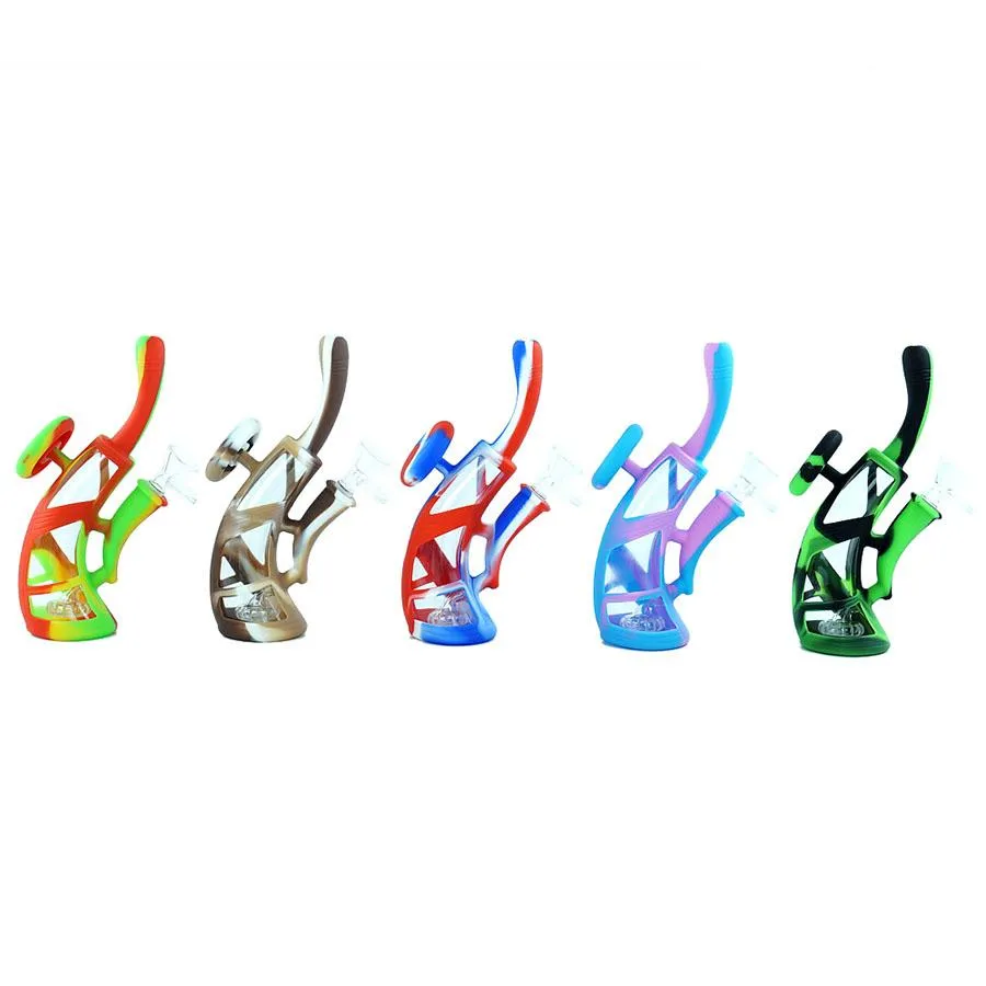 8 Knight water pipe FDA silicone smoking pipe and glass with glass bowl Colorful bong portable