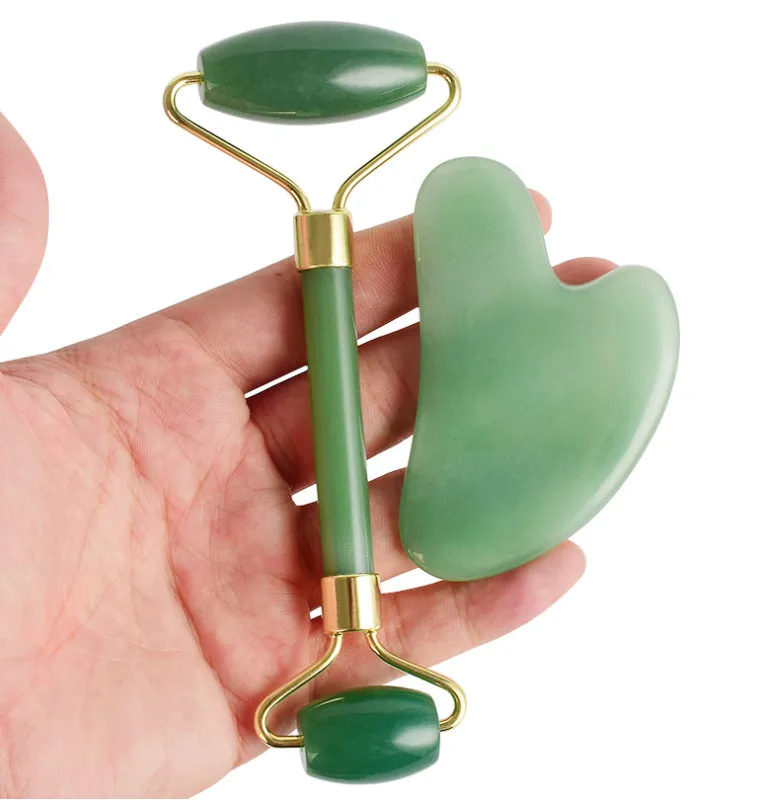 Jade Roller Gua sha SKA Zestaw skóry na twarzy naturalny kamień aventuryna twarz rolka guasha masażer spa akupunktura skrobanie leczenia kryształowe opieka zdrowotna