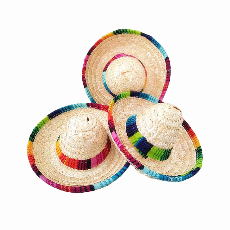 6pcs Cappello messicano di paglia naturale per bambini Mini Sombrero Baby Shower Decorazione per feste di compleanno Forniture per feste da tavolo