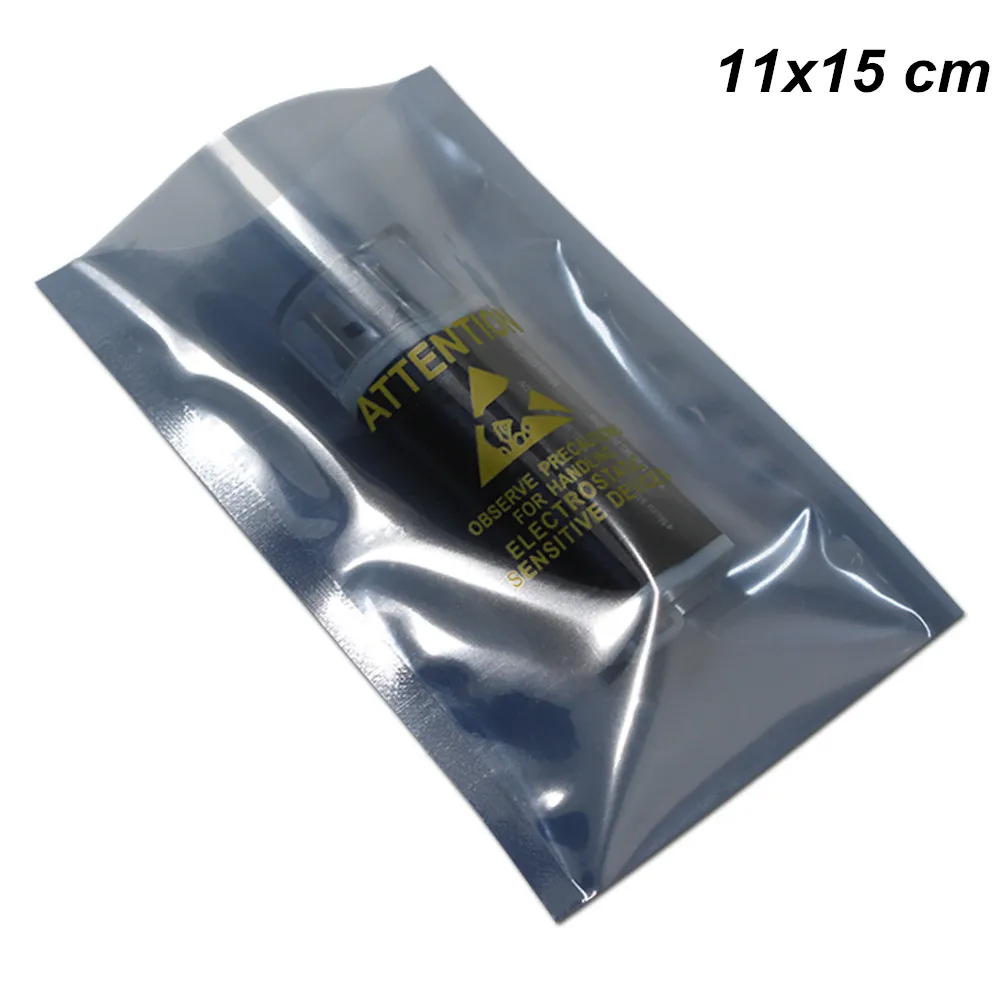 100 Pcs Lot 11x15cm Vacuum Anti Static Printed Attention Logo Heat Seal Packing Bag Open Top Anti-Static Poly Hard Disk Flat USB Cable Pouch