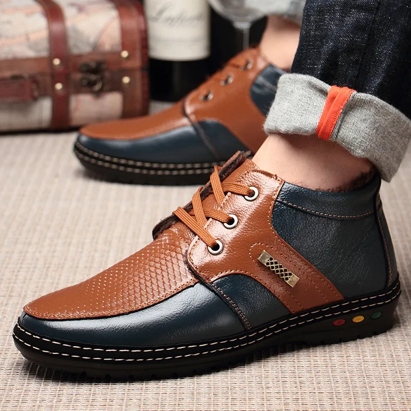 Botas de couro dos homens inverno mais veludo Botas de moda quente masculino escritório de negócios profissional botas formais