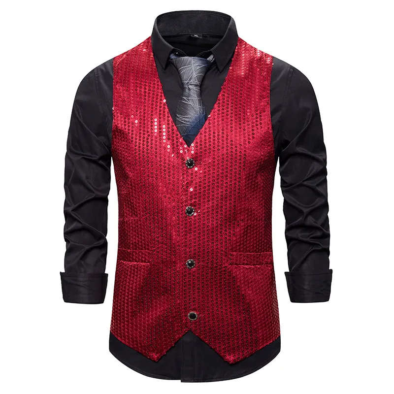 Chaleco de lentejuelas rojo elegante para hombre. Entrega 24h