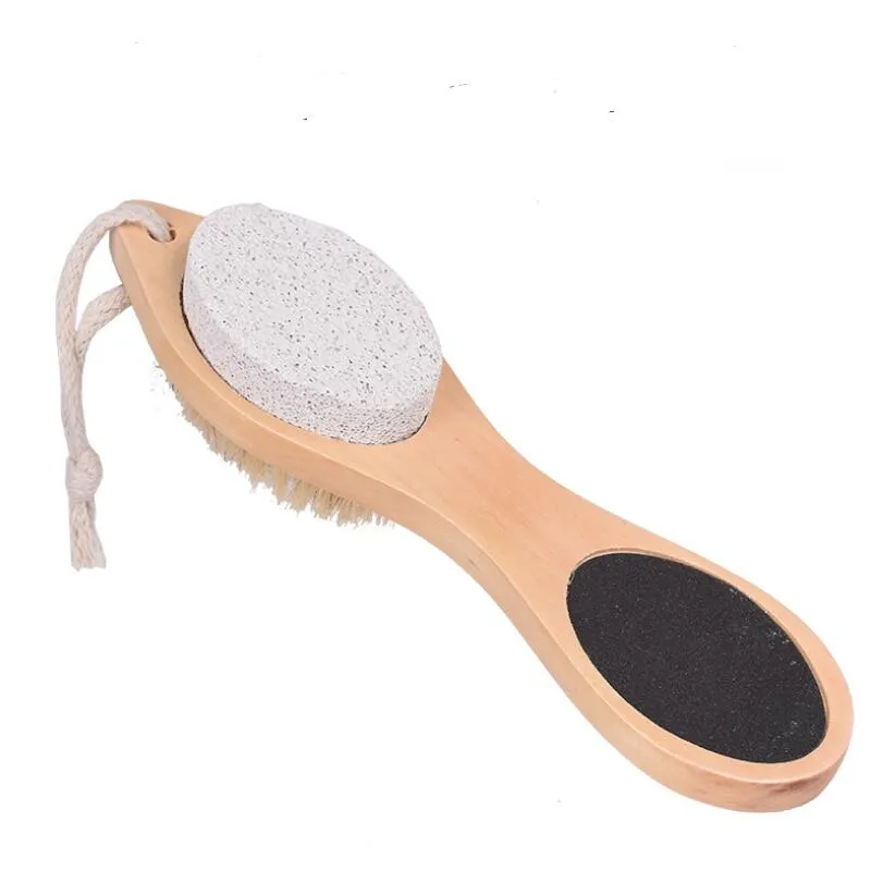 Foot Brush Pumice Stone Rasp File Exfoliating Stone Bamboo Handle