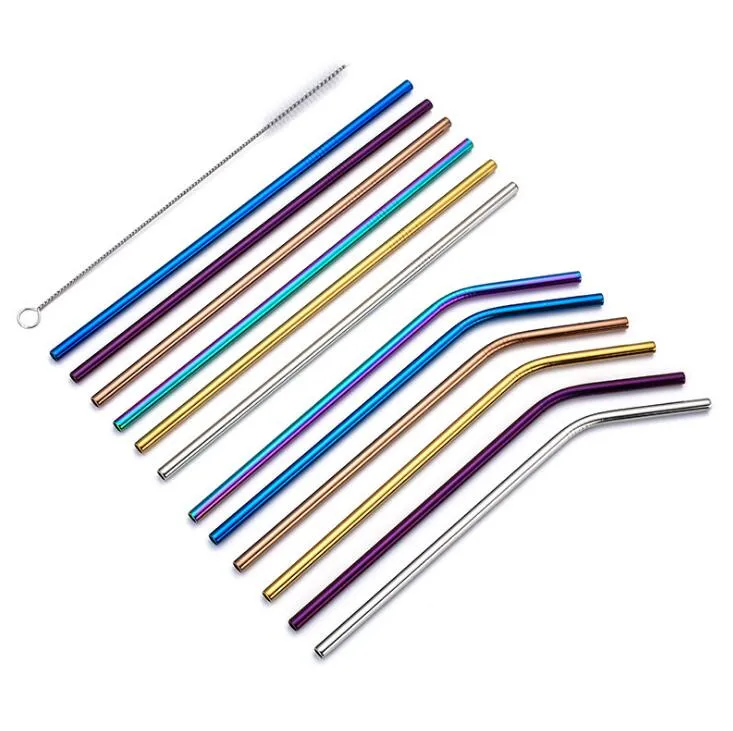 8.5''/9.5''/10.5'' Acciaio Inossidabile Paglia Dritto Piegato Paglia Colorata Cannuccia Riutilizzabile Cannucce di Metallo Per Uso Del Bar di Nozze Del Partito