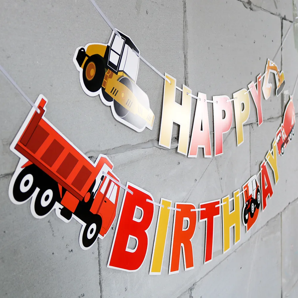2019 tema de granja vehículo de construcción cartel de feliz cumpleaños camión excavadora guirnalda 24 Uds Tractor Cupcake Topper fiesta decoración niños