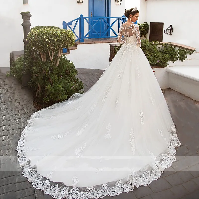 Alluring Lace Royal Train Wedding Dresses 2024, Illusion Bateau Long Sleeve Bridal  Gown From Lovemydress, $135.68 | DHgate.Com