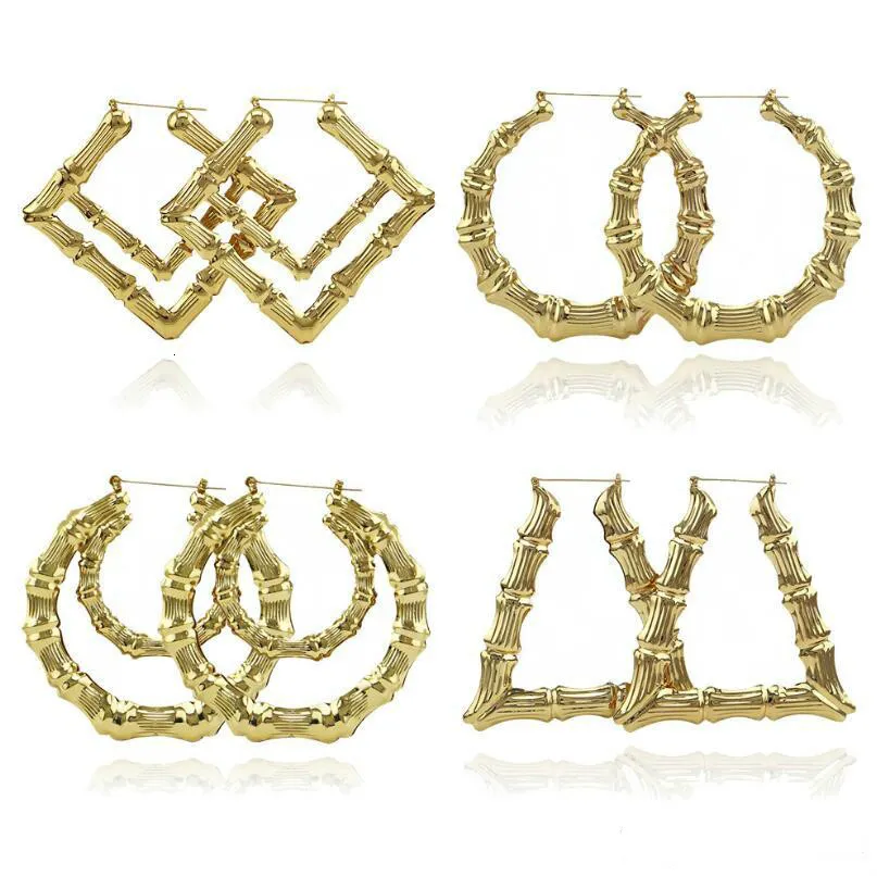 Luxury Jewelry Multiple Shapes Ethnic Large Vintage Gold Plated Bamboo Hoop Earrings for Women 9 Modes free choice GB1422