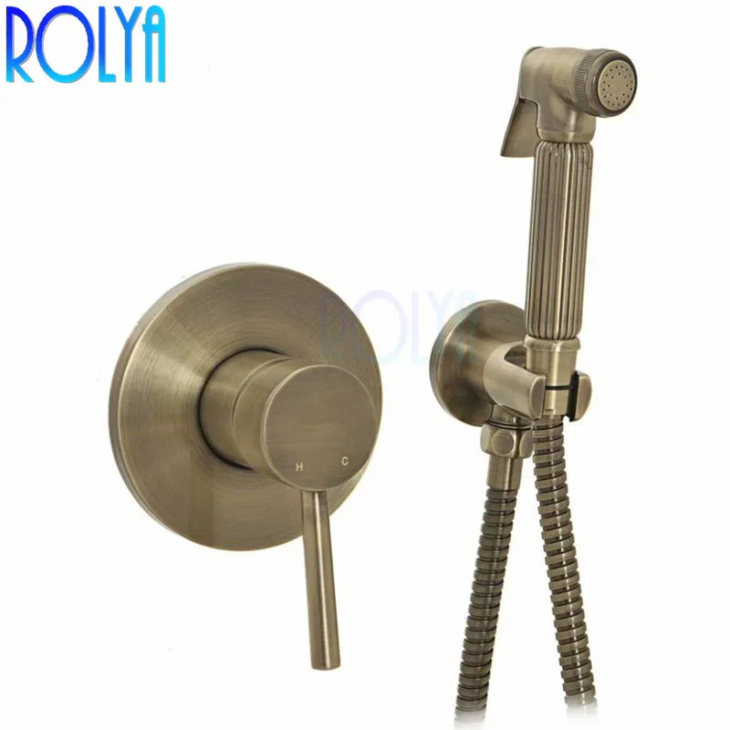 ROLYA Bronze Hand Held Bidet Spray Douche Bidet Robinet Pulvérisateur Robinet Toilette Bidet Spray shattaf Avec mitigeur hotcold