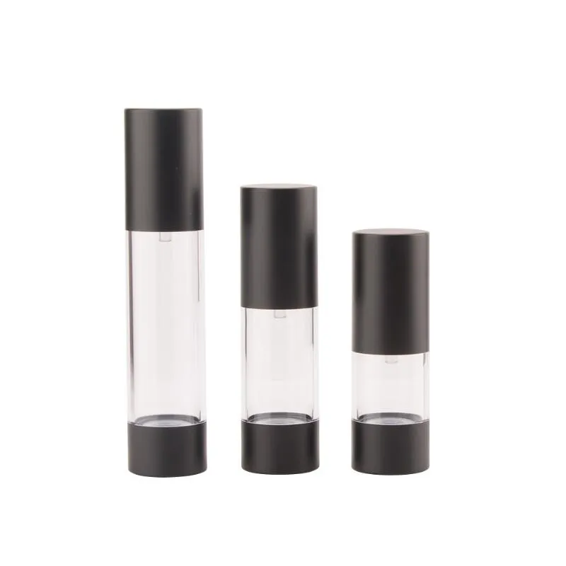 vendita all'ingrosso vendita calda nuovo flacone con pompa airless nero da 30 ml vuoto, flaconi riutilizzabili airless in plastica da 30 ml LX7695