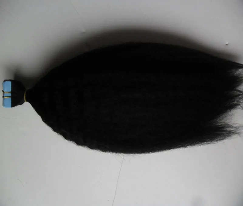 En la cinta de extensiones del cabello humano dibujada doble pelo humano de Remy rizado recto extensiones de la cinta 40PCS / Set cabeza completa grueso Yaki del pelo 10-26inch