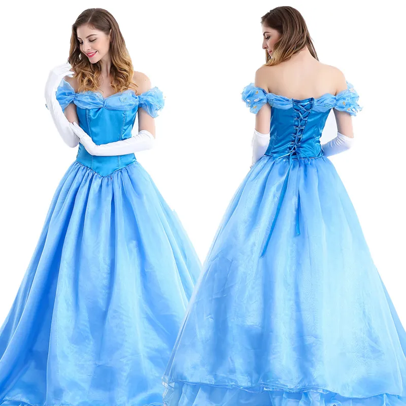 Cendrillon Robe Halloween Costume Princesse Robe Cendrillon Femmes Adultes  Deluxe Bleu Robe De Bal Princesse Robe Occasions Spéciales Robe De Soirée