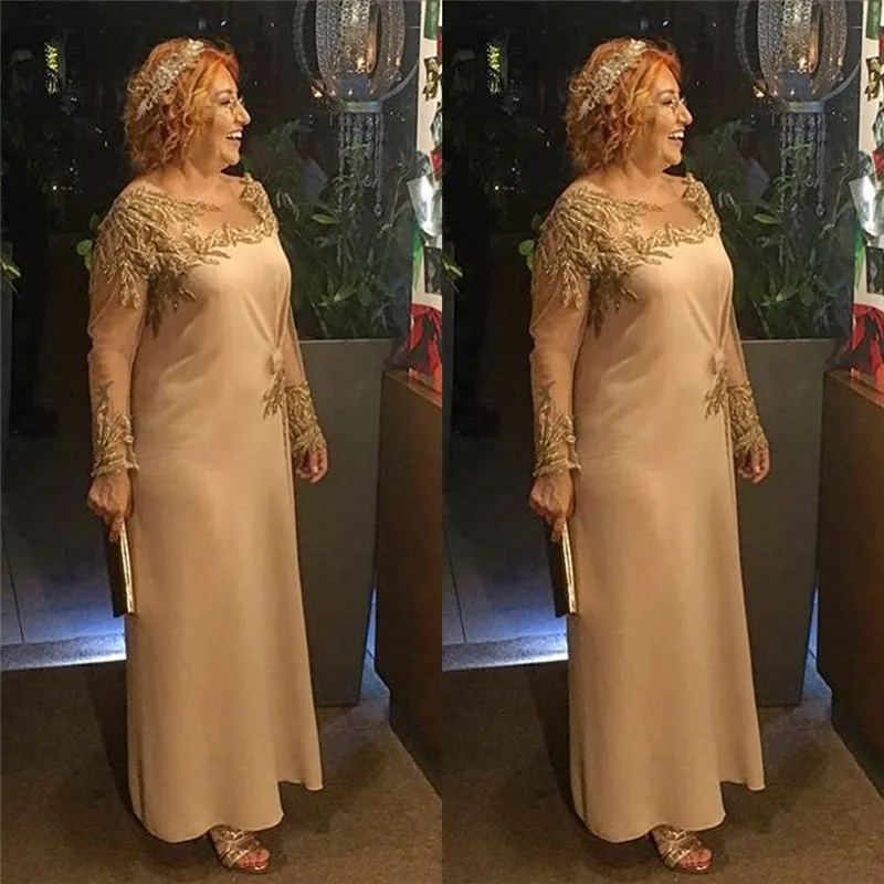 Elegant Jewel Mother Of the bride dress Chiffon Tea Length with Long Sleeves and Appliques Custom Made