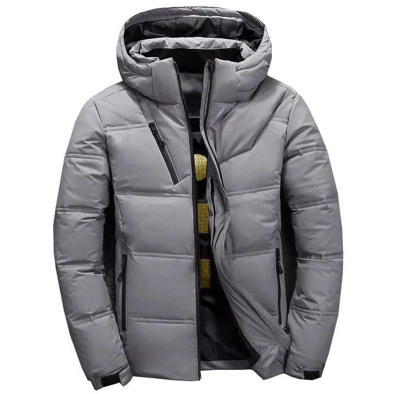 새로운 오리 아래로 자켓 남자 짧은 따뜻한 두꺼운 품질 지퍼 후드 두건 아래로 남성 오버 코트 복용 겨울 남성 자켓